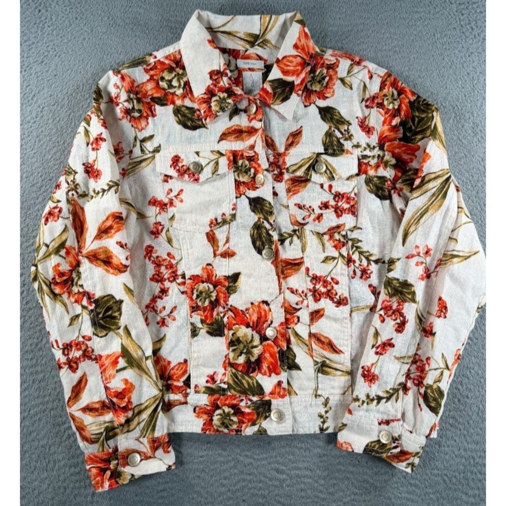 Joie Linen Shirt Jacket Womens Medium Floral‎ Orange White Button Up Cropped
